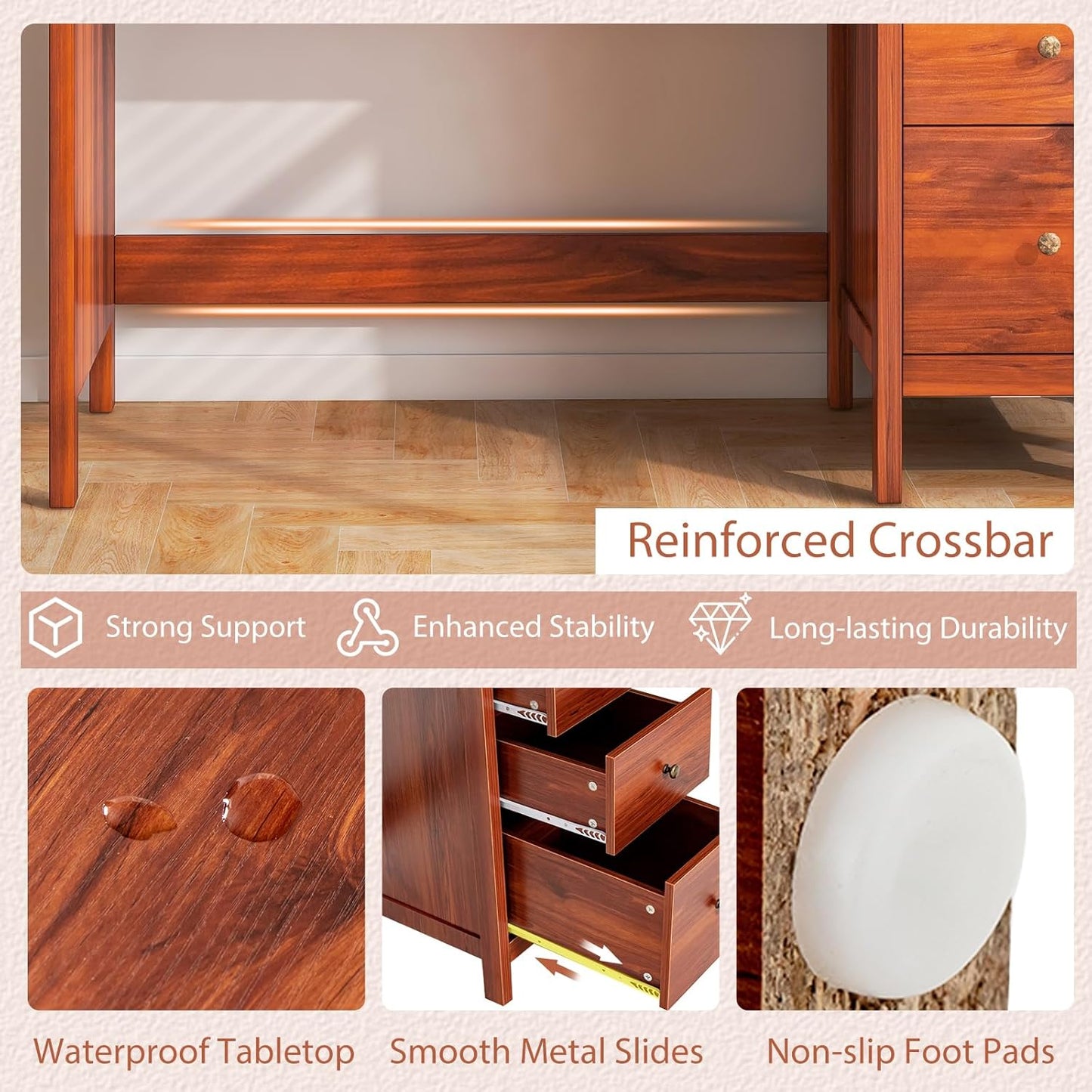 Tangkula Computer Desk - Modern Home Office Desk with 3 Storage Drawers | Compact Writing Workstation