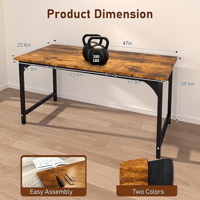 Computer Desk, 47 Inch Home Office Desks, Office Desk for Gaming Writing Study Work, Study Table with Large Legroom, Computer Desk with Metal Frame, Modern Simple Home Office Desk for Bedroom