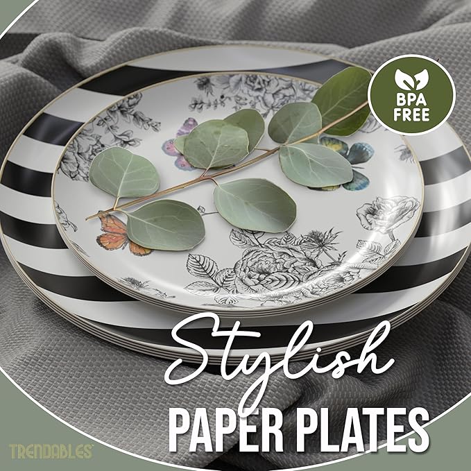 Trendables Floral Paper Plates 8.5 Inch & 10.5 Inch 80 Pcs Dinner Plate Set Fancy Disposable Plates for Party for 40 Guests 40 X 8 & 40 X 10 Large & Small Paper Plate Set for Parties Monarch