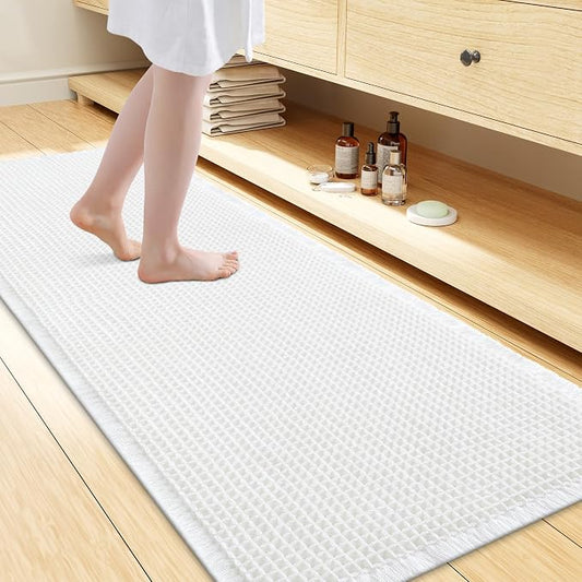 Smiry Waffle Bath Mat 47x24, Extra Soft Absorbent Bathroom Rugs, Non Slip Machine Washable Quick Dry Bath Rugs for Bathroom Floor, Tub, Shower, Home Decor Accessories, White