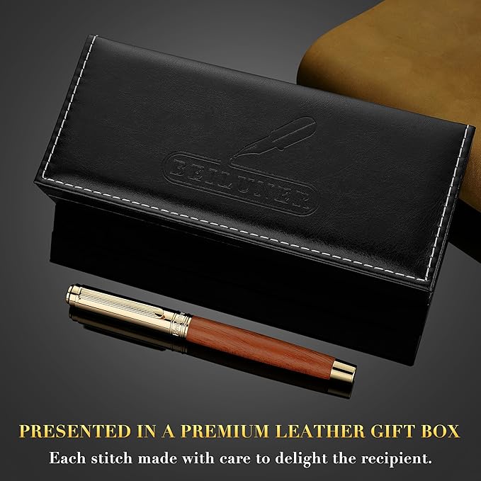 BEILUNER 316 Fountain Pen,Stunning Luxury Rosewood,24K Gilded Nib(Medium),Gorgeous 24K Gold Finish, Ink Converter,Best Gift for Men&Women-Fancy,Executive,Nice Pens for Writing, RD-M