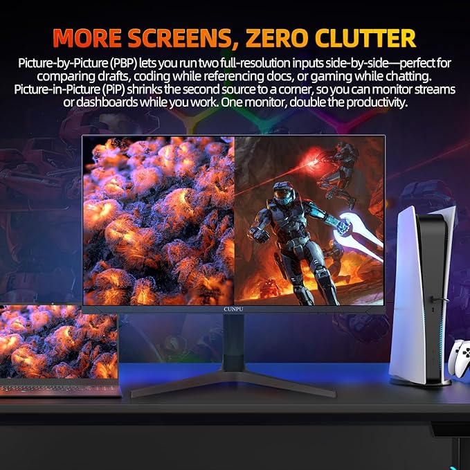 32 Inch 4k Gaming Monitor, 144Hz UHD Fast IPS Panel, 1ms GTG, sRGB 120%,10 Bit, Gsync & FreeSync, Support Xbox PS5 4k 120Hz VRR ALLM, HDMI 2.1,DP 1.4, Height/Vertical Adjustment