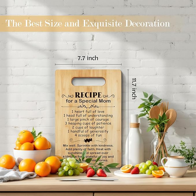 Gifts for Mom, Mom Cutting Board, Best Mom Gifts, Christmas Birthday Gifts for Mom, Kitchen Gifts for Mom, Mom Gifts from Daughter Son, Recipe for a Special Mom Bamboo Cutting Boards for Kitchen