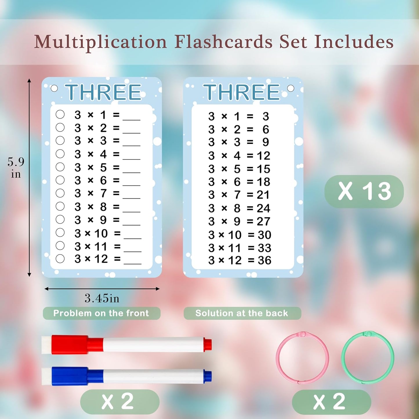 Slapaflife Multiplication Flash Cards - Engaging Times Table Learning Tool | 13 Pcs with Markers & Rings for Grades 1-3