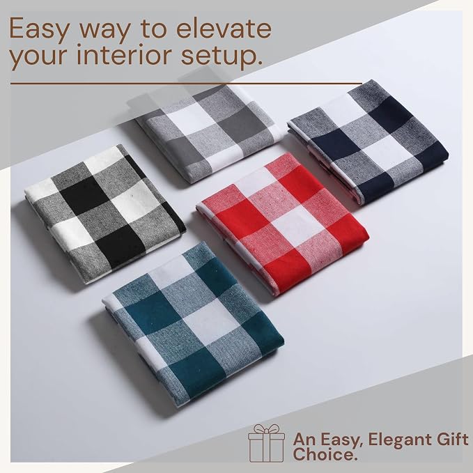 4 Pack Light Grey and Black Buffalo Check Kitchen Towels, 16"x26", Plaid Dish Towels, Absorbent Cotton Cloths for Drying Hands, Cleaning Spills, Farmhouse Kitchen Décor, Holiday