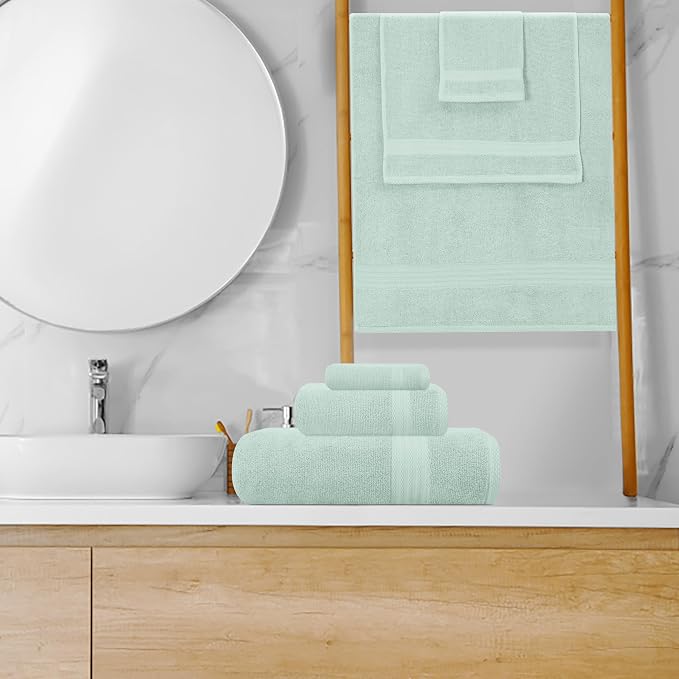 GLAMBURG Ultra Soft 8-Piece Towel Set - 100% Pure Ringspun Cotton, Contains 2 Oversized Bath Towels 27x54, 2 Hand Towels 16x28, 4 Wash Cloths 13x13 - Ideal for Everyday use, Hotel & Spa - Sea Green
