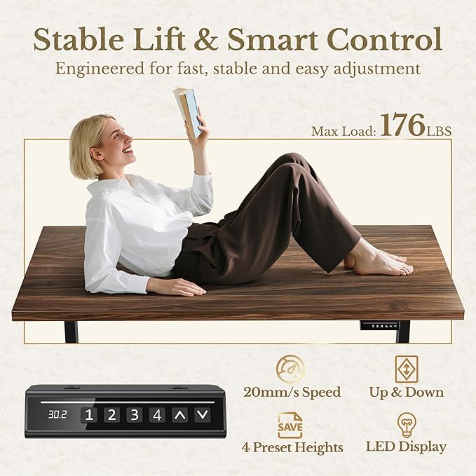 Standing Desk with File Cabinet, 70 Inch L Shaped Electric Height Adjustable Executive Desk with AC/USB and Privacy Panel, Computer Corner Table for Home Office, Black Walnut