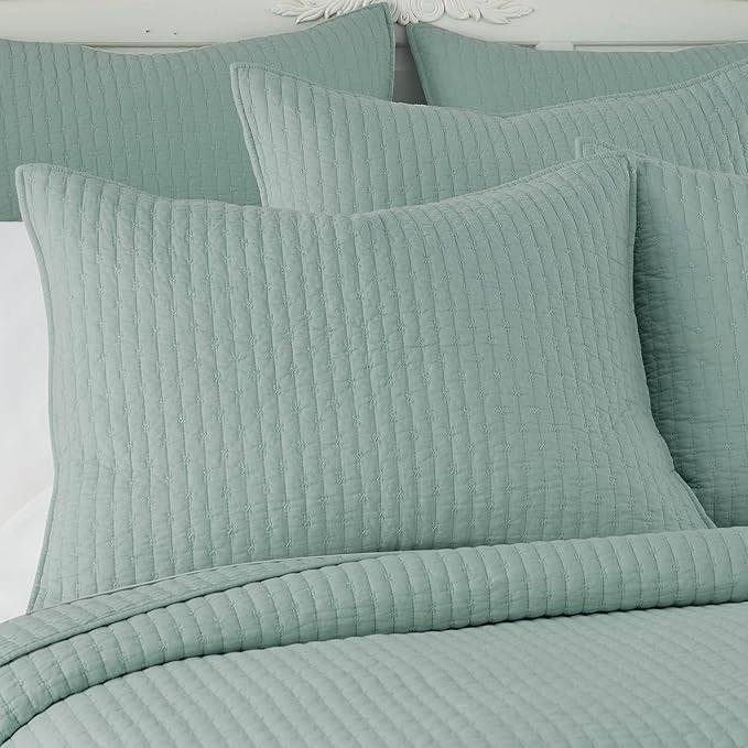 Levtex Home Cross Stitch Reversible King/Cal King Quilt Set (106x92in) with 2 Pillow Shams (36x20in) - Stitch Texture - Blue Haze - Cotton King Size Quilt Bedding Set - Lightweight, Soft, Pre-Washed
