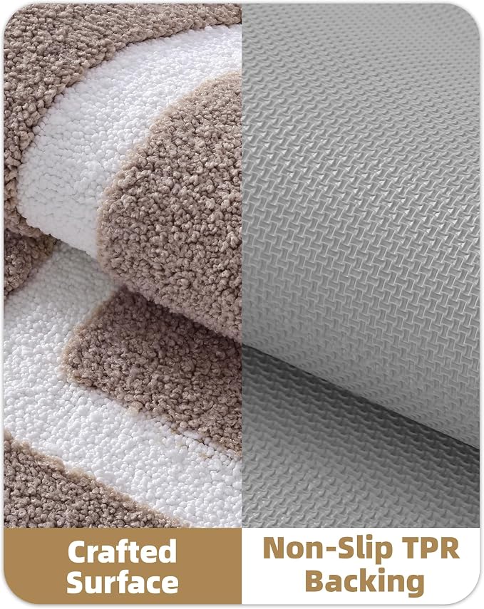 Color&Geometry Extra Soft Bathroom Rugs 30x20, Absorbent Microfiber Bath Rug, Non-Slip Bathroom mat, Washable Plush Bath Mats for Bathroom, Shower, Bathtub, Laundry, Taupe White