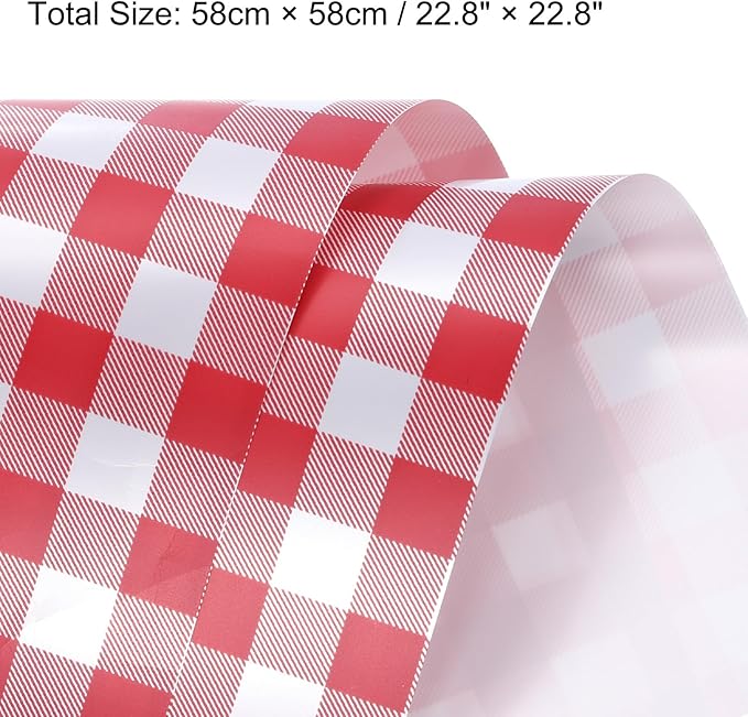 MECCANIXITY Flower Wrapping Paper Waterproof Floral Wrap Plaid Cherry Red Gift Packaging 22.8 x 22.8 Inch Used for DIY Crafts Bouquet Packaging 10 Pcs