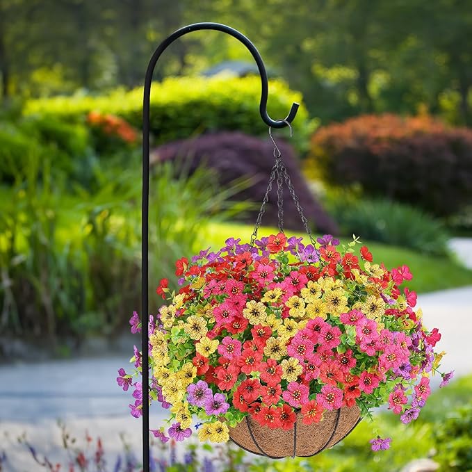 AGIRL Artificial Flowers Hanging Plants in Basket,Artificial Hanging Flowers for Outdoor Indoor Decor,UV Resistant Hanging Baskets with Fake Flowers for Patio Garden Porch Deck Decoration