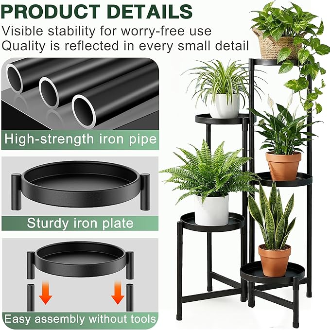5 Tier Metal Plant Stand Indoor Outdoor, Corner Plant Stand Metal for Multiple Plants Holder, Tiered Flower Pot Holder, Multi Layer Plant Stand for Living Room Patio Garden Balcony Home Decor (5 Tier)