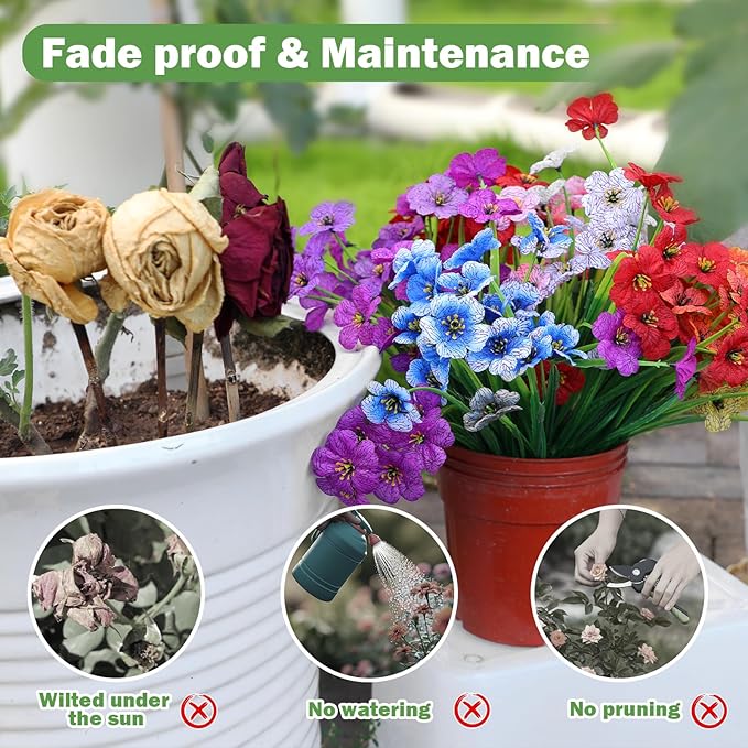 Nepfaivy Artificial Flowers for Outdoors Realistic - 27 Bundles Uv-Resistant Fake Flowers for Outdoor Planters, Fade-Proof Silk Faux Flowers Plants for Outside Garden Porch Window Box Decoration