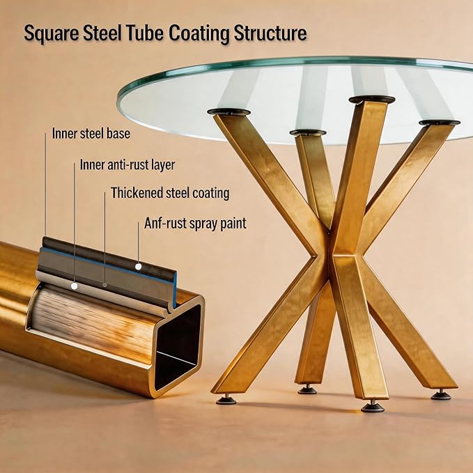 FUSHIAIPTC Metal Table Legs 28 Inch, Artistic Heavy Duty Dining Table Base with Suction Cups & Pre-Drilled Holes, Fits Glass Marble Wood Tops, DIY Desk Coffee Table Legs, 1000LBS Capacity, Gold