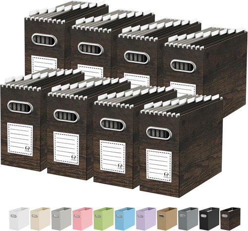 Oterri Cardboard File Organizer Box - Letter Size Hanging File Folders | 8-Pack Brown Wood Grain Print