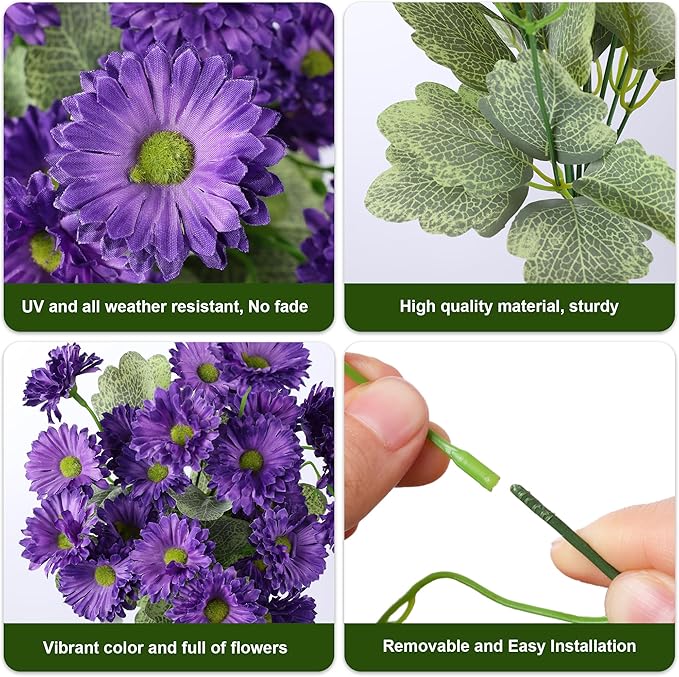 HyeFlora Dahlia Artificial Flowers for Outdoors Winter Decoration, 6 Bundles Fake Daisy Faux Plants Realistic UV Resistant Silk Flowers for Outside Planter Front Door Yard Garden Indoor Home, Mix