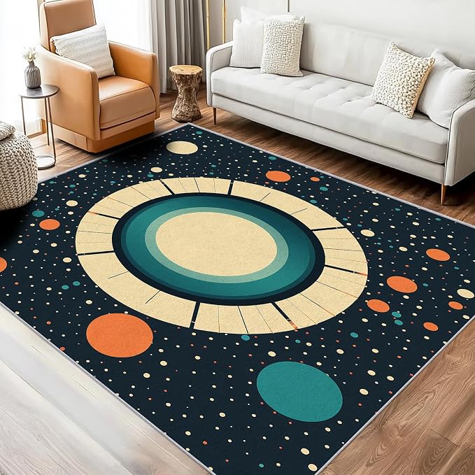 Mid Century Modern Rugs 6x9, Abstract Retro Washable 6 x 9 Area Rug for Living Room, Bedroom, Low Pile Non Slip Stain Resistant Carpet, Mid Century Home Decor Accessories & M901