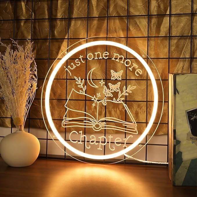 Just One More Chapter Neon Sign, Neon Sign Gifts for Readers Women Men Friends, Neon Light Ornament for Book Lover Bookish Bookworm, Bookshelf Wall Decor Aesthetic, read more books neon sign-12.6IN