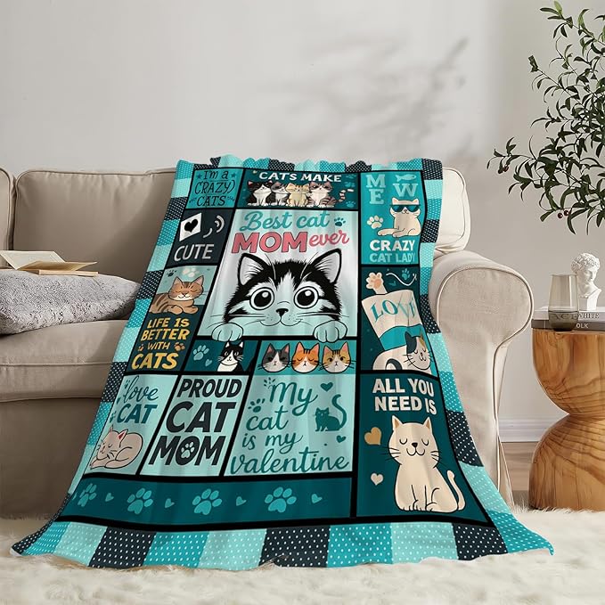 Cat Blanket Cute Cat Throw Blanket Kitten Soft Cozy Fleece Fuzzy Stuffed Plush Flannel Gifts for Girls Women Boys Kids Adults 60"X80"
