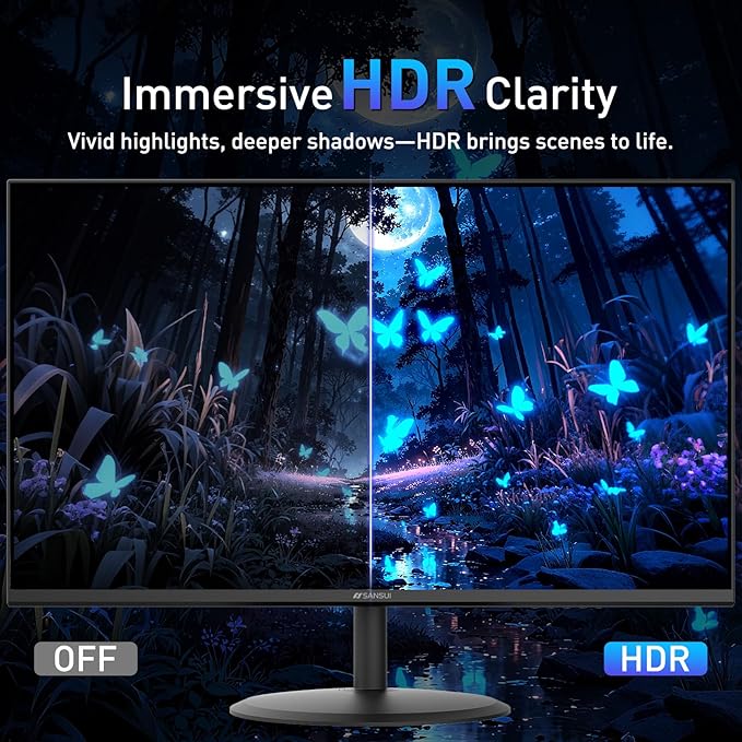 SANSUI 22 Inch 120Hz Monitor, FHD Computer Monitor 4000:1 Contrast Ratio with Adaptive Sync, HDR 100% sRGB, HDMI x 2, VESA Mount, Eye Care for Home/Office (ES-22X3AH, One HDMI Cable Included).