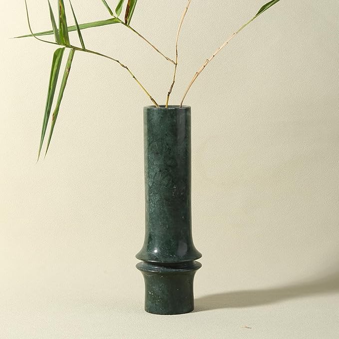 Bamboo Vase for Home Decor, Natural Marble Vase Rustic Vintage Decorations for Living Room, Table, Bathroom, Holiday & Weddings, Rustic Flower Vases (Indian Green)