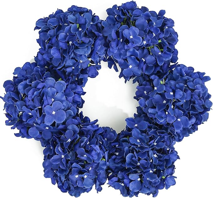 DuHouse Artificial Hydrangea Silk Flower Heads with Stem Fake Hydrangea Flowers for Wedding Home Garden Centerpiece Pack of 6(Klein Blue)