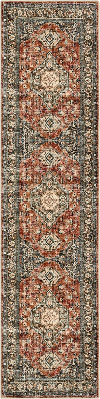 Lahome Oriental Hallway Runner Rug, 2.5x10 Washable Runner Ultra-Thin Hallway Rug for Bedroom Entryway, Soft Long Carpet for Kitchen Bathroom ‎Laundry Room, Brick Red