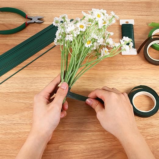 Flower Arrangements Supplies Kit with Floral Tape, 22 Gauge Floral Wire, 26 Gauge Flower Stems, Wire Cutter, Bouquet Accessories for Wreath, Christmas Tree, DIY Craft