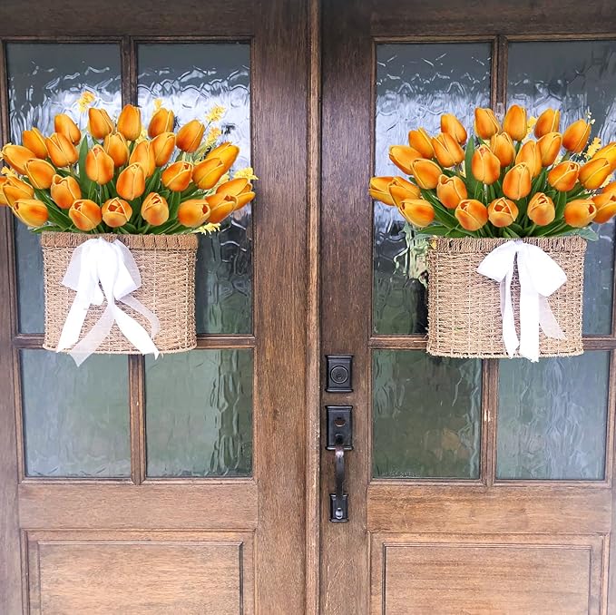 24 Pcs Orange Tulips Artificial Flowers Real Touch Fake Tulips Fake Flowers for Mother's Day 13.5" Faux Tulips Faux Flowers Bulk Artificial Tulips Flowers for Vase Centerpieces Home Wedding Bouquet
