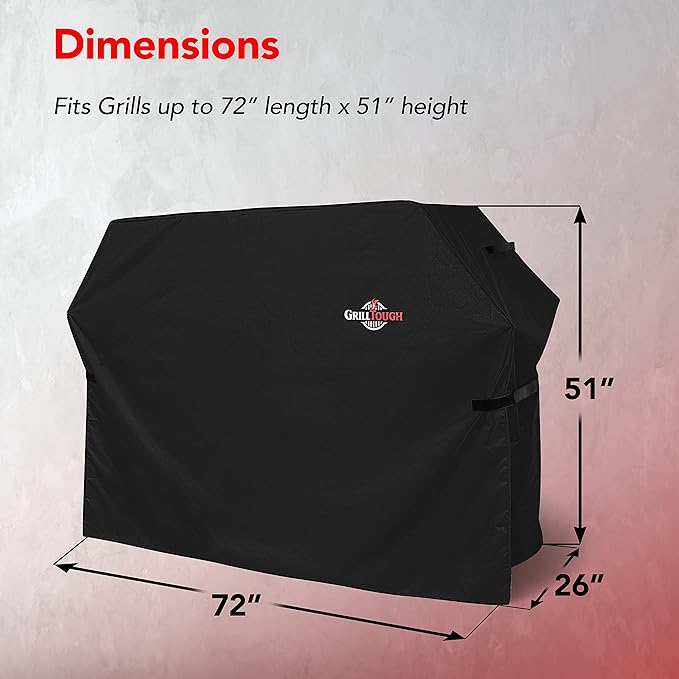 GrillTough Heavy Duty BBQ Grill Cover for Outdoor Grill, 72 Inch – Waterproof, Weather Resistant, UV & Fade Resistant with Adjustable Straps – Gas Grill Cover for Weber, Genesis, Charbroil, etc. Black