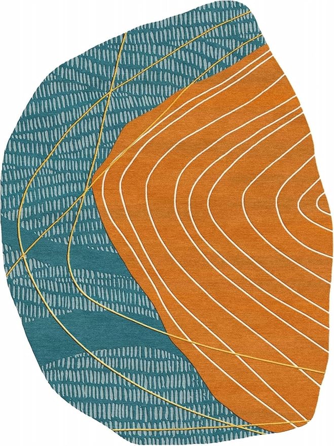 Teal Blue Orange Geometric Lines Abstract Irregular Rug 10x16 Mid Century Modern Washable Carpet for Living Room Bedroom Diningroom Durable Big Area Rug Boho Art Laundry Bathroom Kitchen Non Skid Mat