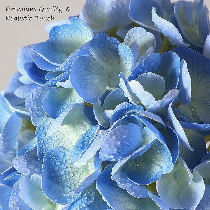 2Pcs Hydrangea Artificial Flowers, 22.44" Real Touch Latex Faux Hydrangea with Long Stems & Leaves for Home Office Decor or Wedding, Party, Centerpieces, Floral Arrangements (Blue)