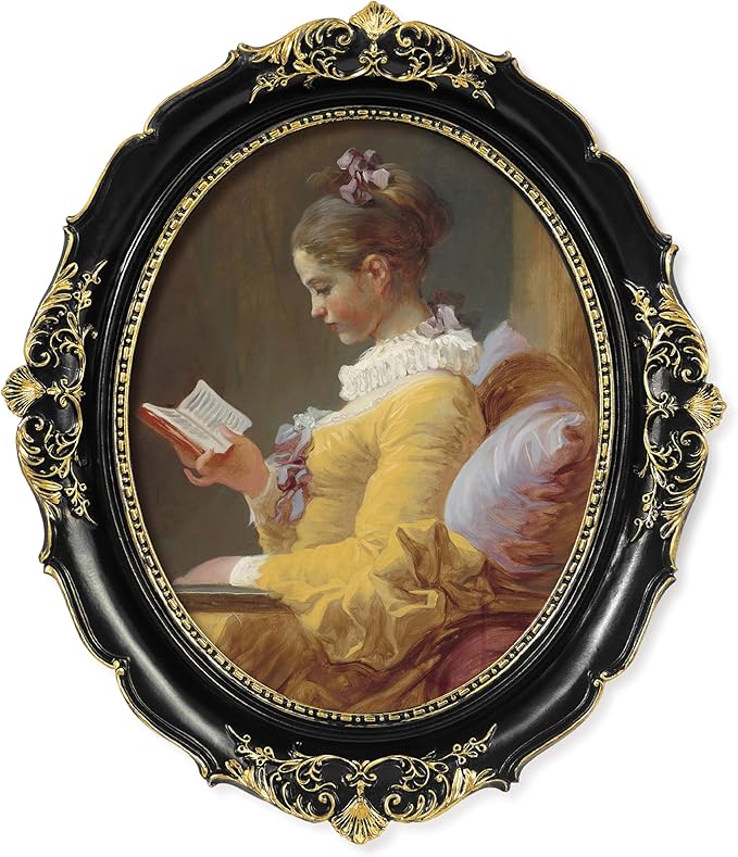 SIMON'S SHOP 8x10 Picture Frame in Black with Gold Accents, Vintage Style Oval Frame with Glass Cover, Wall and Tabletop Photo Frames 8x10
