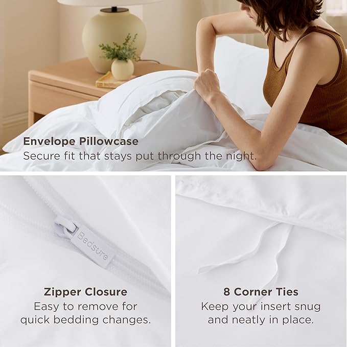 Bedsure Duvet Cover King Size - Soft Double Brushed Bedding Set for Kids & Adults, Zipper Closure, 3 Pieces, Includes 1 Duvet Cover (104"x90") & 2 Pillow Shams, NO Comforter, White