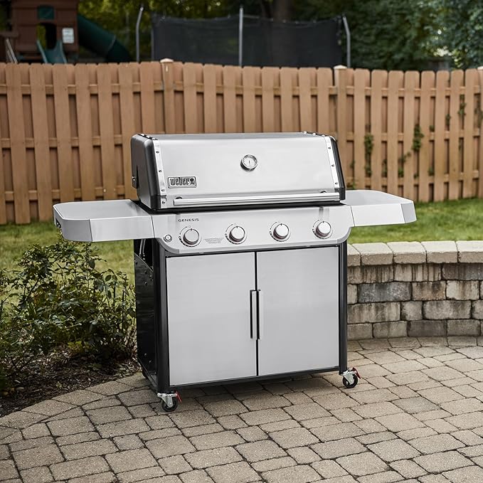 Weber Genesis S-415 Natural Gas Grill for Outdoor Grilling, 4 Burners, Stainless Steel