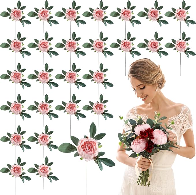 Zeyune 50 Pcs Wedding Artificial Peonies 4 Inch Fake Silk Peony Faux Peonies Artificial Valentine Flowers Bulk Rose Flowers Heads for Valentine Decoration Vintage Wedding Home Office(Pink)