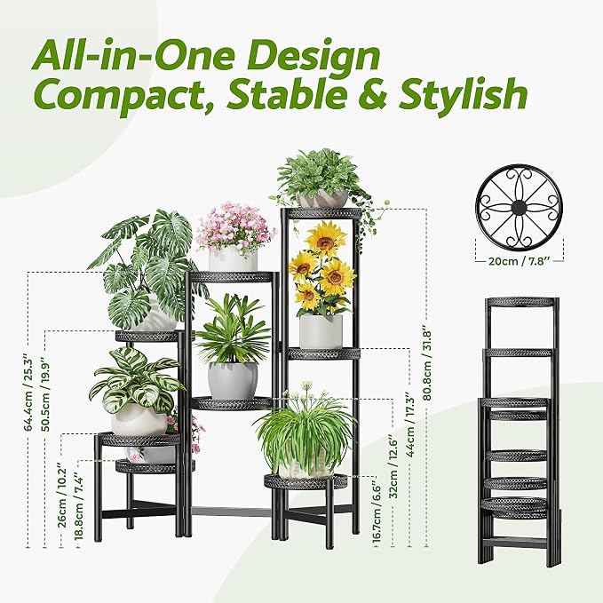 Black Stand Plants, 8-Tier Metal Plant Stands for Outdoor Indoor Plants,Heavy Duty Flower Pot Stands for Multiple Plants,Decoration Display Racks for Patio Garden -BlackS