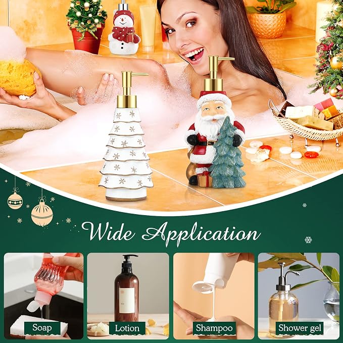 Luxspire Christmas Soap Dispenser with Glittering Sequins, Refillable with Pump, Christmas Bathroom Decor, 10oz
