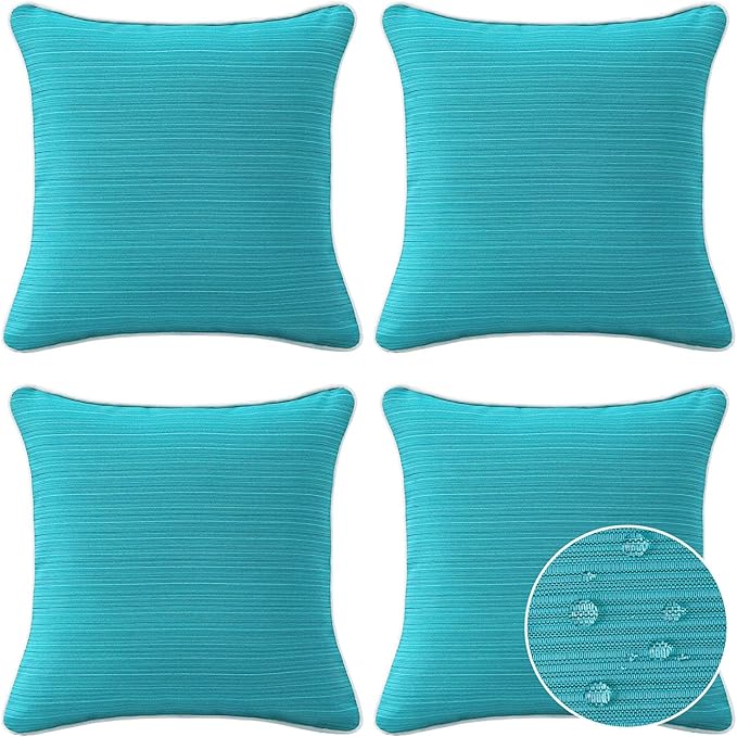 Unimatta Decorative Outdoor Water Repellent Throw Pillows with Inserts, Set of 4, 20" x20" Pillows for Patio, Backyard, Bed, Couch, and Patio Furniture, Turquoise