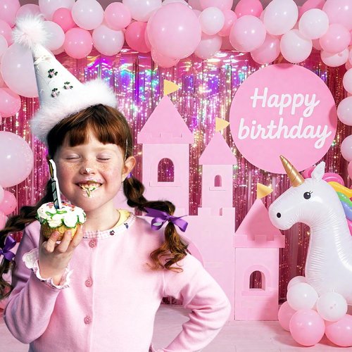 Skiennix 2 Pack Pink Streamers - Glitter Tinsel Curtains for Birthday & Holiday Celebrations