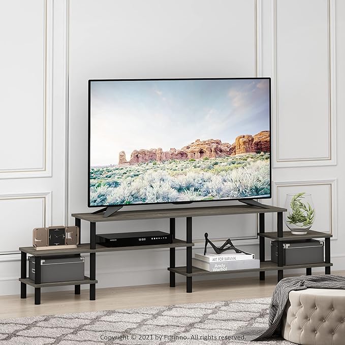 Furinno TURN-N-TUBE TV Stand, 3-Tier Open Design Entertainment Center, Open Shelf TV Console for TV up to 55 Inch, Toolless Assembly, for Living Room, Bedroom, French Oak