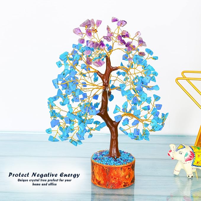 Turquoise Amethyst Tree of Life - Feng Shui Money Crystal - Natural Amethyst - Spiritual Gift - Positive Energy - Good Luck Charm