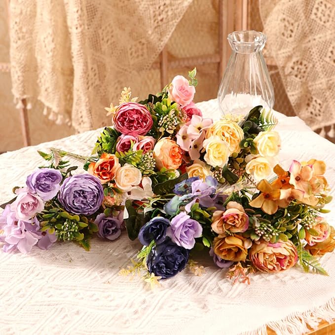 ASTRYAS Artificial Flowers, Peonies Artificial for Decoration Small Silk Flowers Bouquet Artificial Purple Peony for Wedding Party Cake Home Décor (Purple)