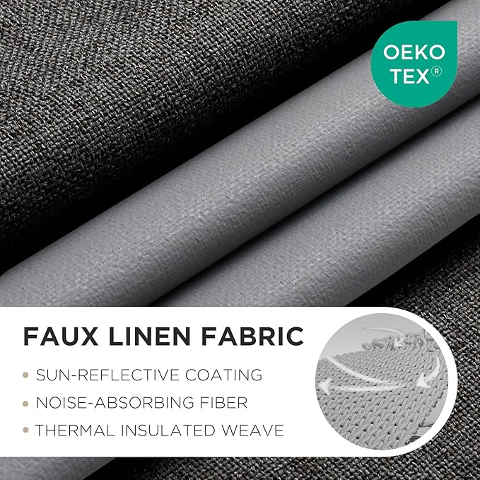 Joydeco Blackout Curtains 84 Inches Long 2 Panels Burg, Room Darkening Curtains for Bedroom, 100% Black Out Textured Thermal Drapes Privacy Protection 2 Panels Set(W52 x L84 Inch, Charcoal Grey)