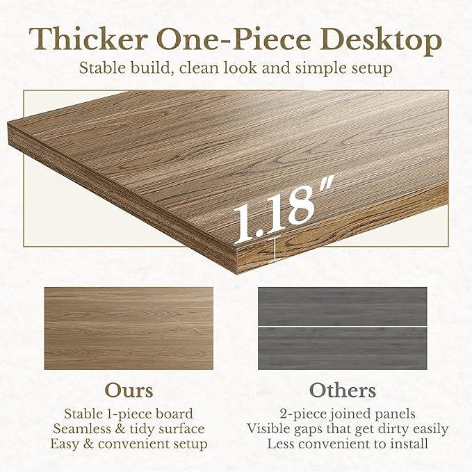 70" Standing Desk with Storage, Executive Electric Height Adjustable Stand Up Desk with AC/USB and Privacy Panel, Large One-Piece Destop, Rattan Computer Desk for Home Office, Natural Oak