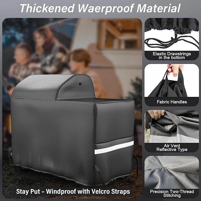Grill Cover for Traeger Grills Woodridge Electric Wood Pellet Grill and Smoker, Upgraded Full-Length Heavy Duty Waterproof Anti-UV Cover for Traeger Woodridge Grills BAC761 TFB86MLH