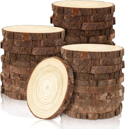 FSWCCK Unfinished Wood Slices - 30 Pack Rustic 3.5-4 Inch Round Wooden Circles for DIY Crafts & Decor