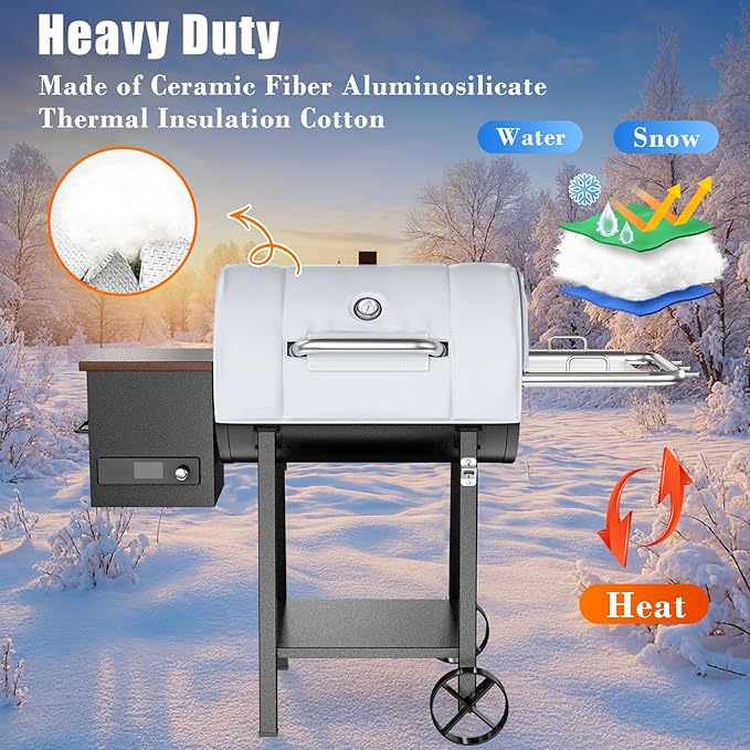 Grill Thermal Insulated Blanket for Pit Boss PB440D2 Wood Pellet Grill, 440 Series fits Pit Boss Mahogany 440 Deluxe 440FB1 Wood Pellet Grill Smoker Insulation Blanket for Winter Cooking