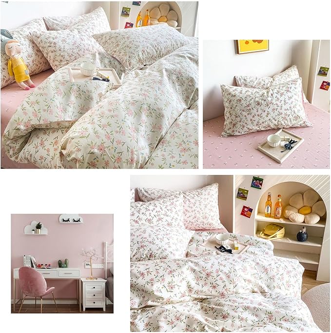 LifeTB Garden Style Pink Floral Comforter Set Full Size All Season Chic Floral Farmhouse Bedding Comforter with 2 Pillowcases Vintage Botanical Comforter Set Fluffy Cozy Comforter for Girls Women