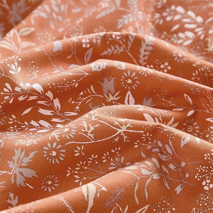 mixinni 3 Pieces Duvet Covers King Size, 100% Cotton Comforter Cover Wildflower Printed on Pumpkin Floral Bedding Set with Zipper Closure 4 Ties (1 Duvet Cover 104"x90", 2 Pillow Cases 20"x36")
